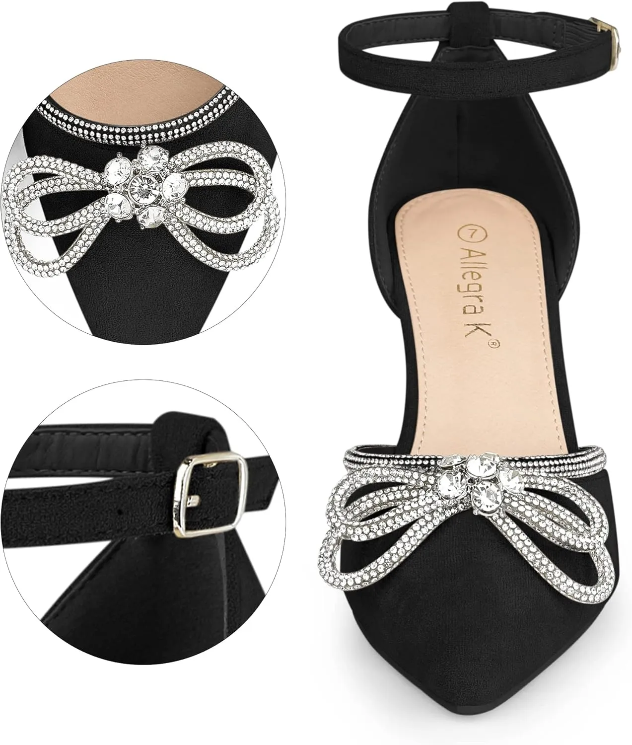 Allegra K Women's Rhinestones Bow Ankle Strap Stiletto Heel Sandals Pumps