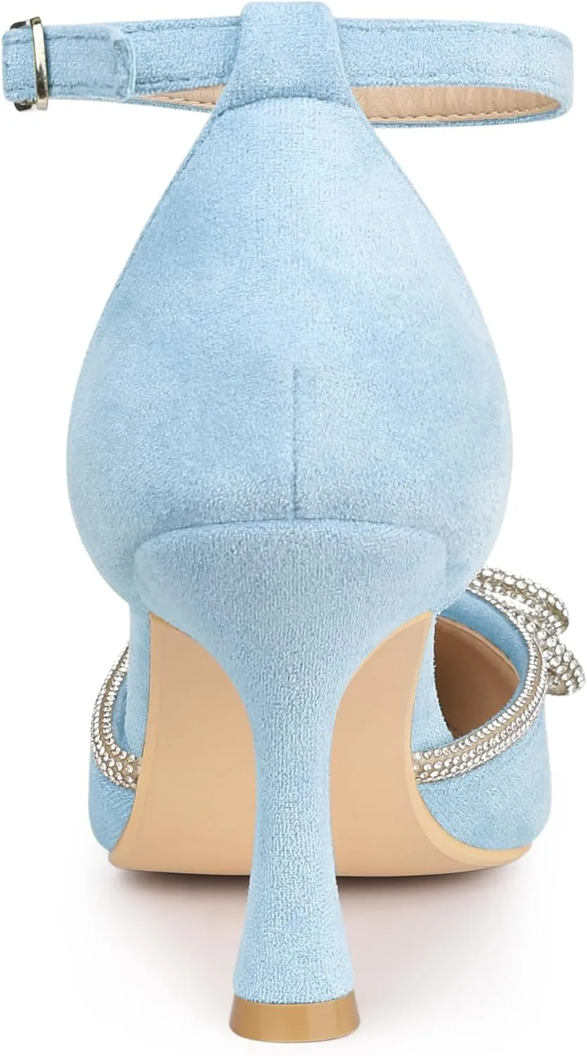 Allegra K Women's Rhinestones Bow Ankle Strap Stiletto Heel Sandals Pumps