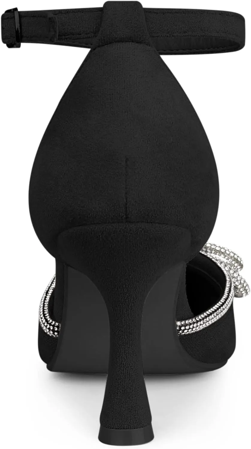 Allegra K Women's Rhinestones Bow Ankle Strap Stiletto Heel Sandals Pumps