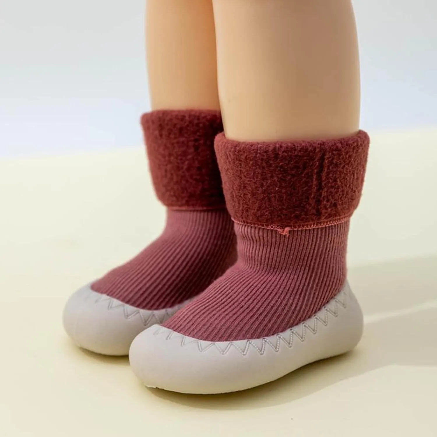 Baby Boy Girl Non-Slip Indoor Infant Walking Shoes Warm Elastic Sock Shoes with Memory Sole Ankle Sock