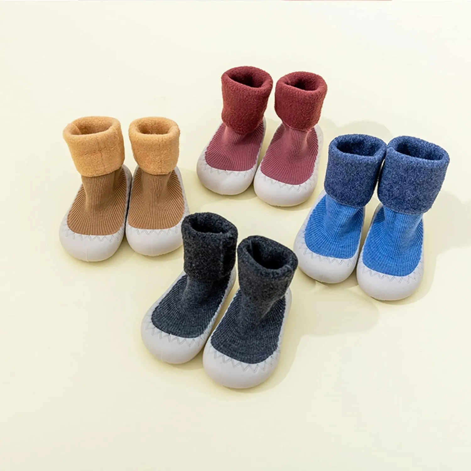 Baby Boy Girl Non-Slip Indoor Infant Walking Shoes Warm Elastic Sock Shoes with Memory Sole Ankle Sock