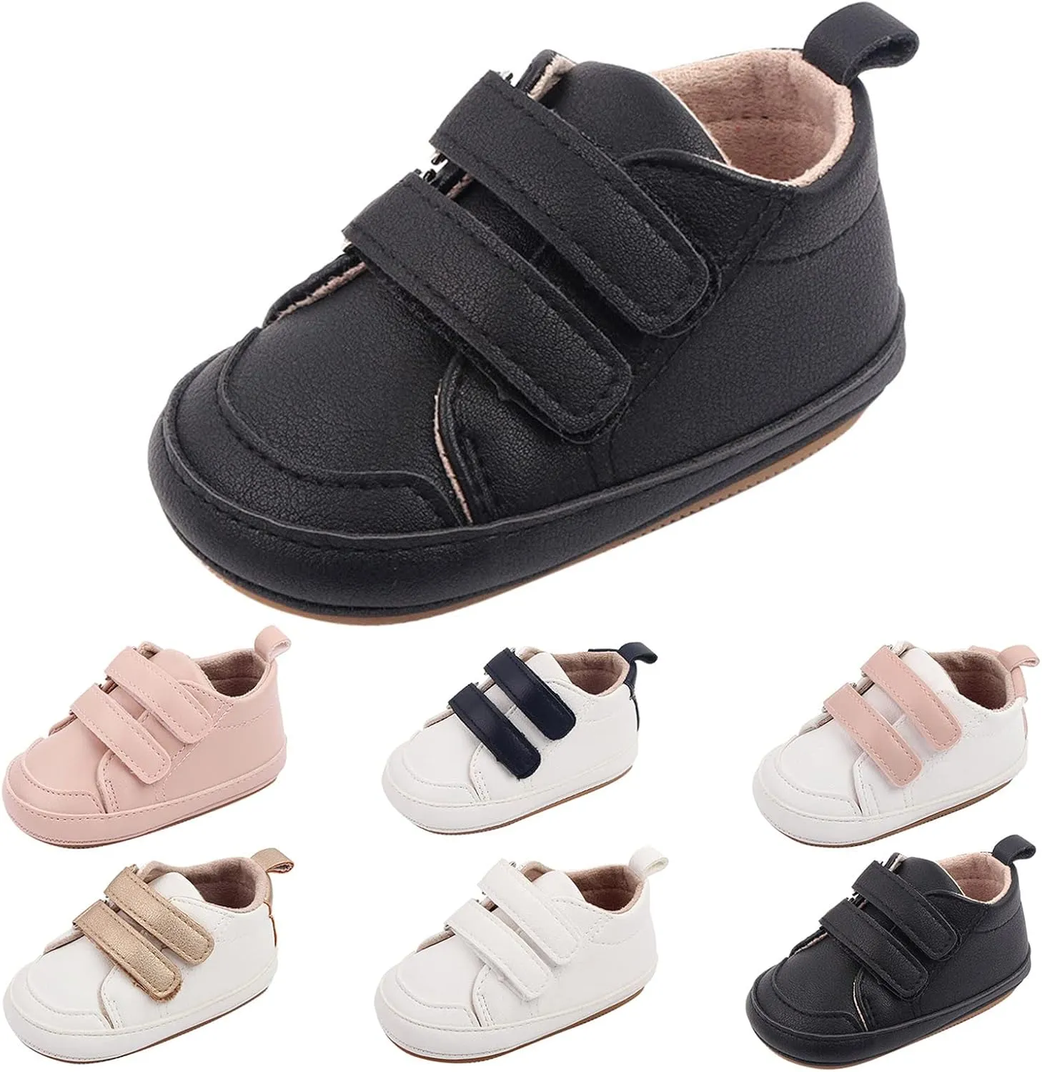 Baby Boys Girls Anti-Slip Sneakers Newborn Toddler Soft Slip On First Walking Leather Shoes for Outdoor Indoor
