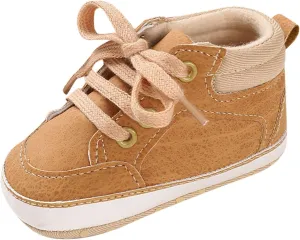 Baby Boys Girls High Top Sneakers Soft Soles Anti Slip Ankle Shoes Infant Toddler Flat Bottom First Walking Shoes Baby