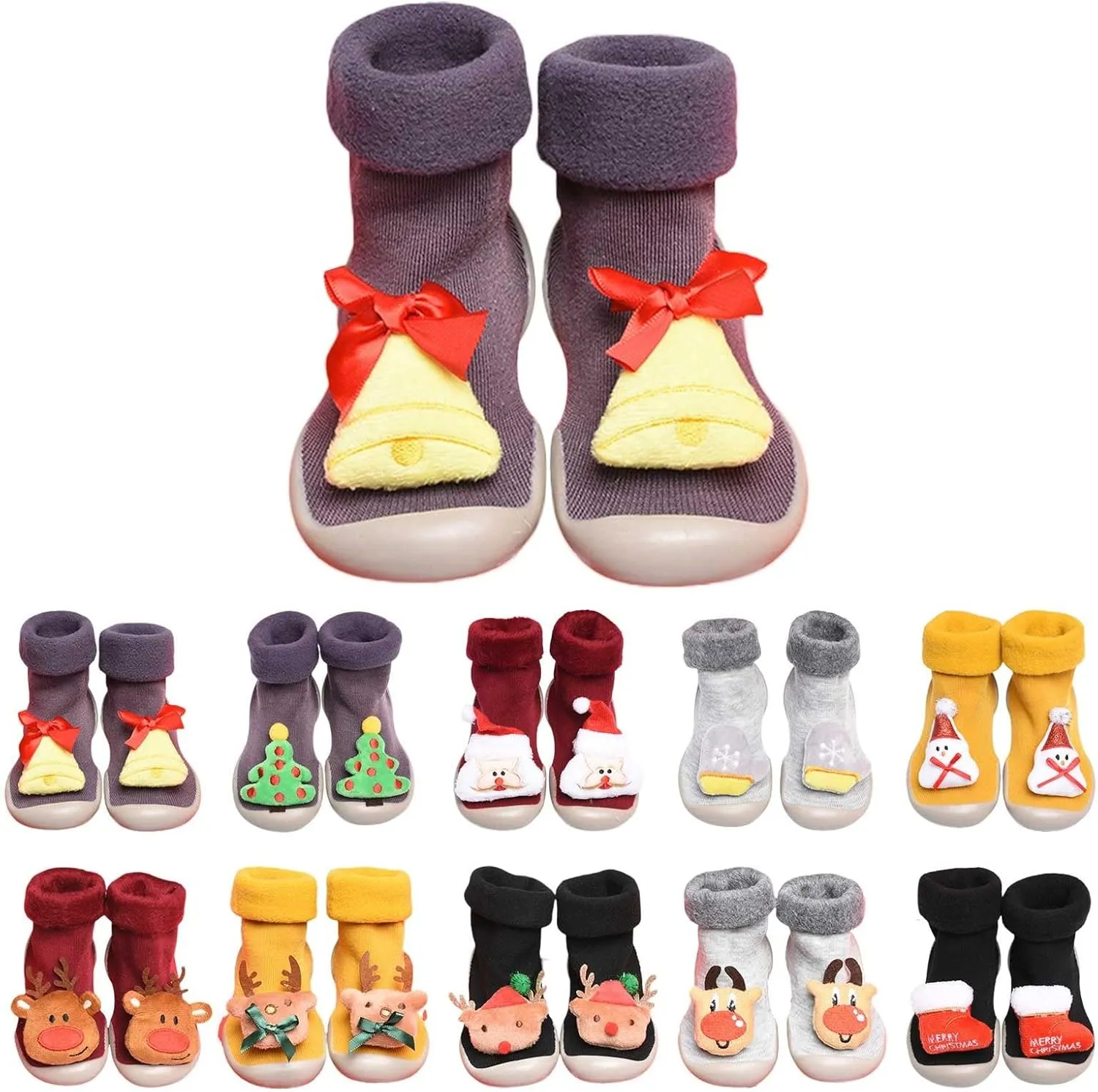 Baby Christmas Sock Shoes Cartoon Soft Rubber Sole Non Slip Indoor Floor Slipper First Walking Trainers Shoes