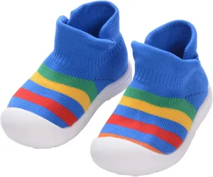 Baby First Walking Shoes 1-2 Years Toddler Boys Girls Soft Sole Trainers Non Slip Knit Mesh Lightweight Slip-on Sock Sneakers Outdoor (Blue, 6-12 Months)