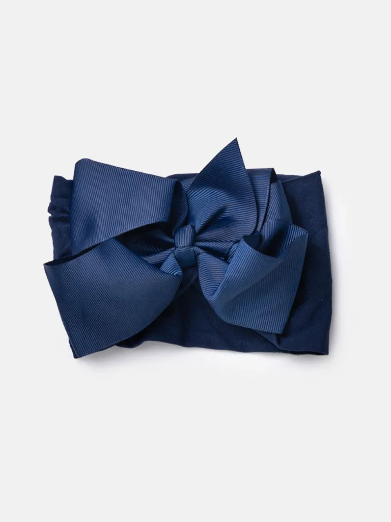 Baby Girl Big Satin Bow Hairband - Cool Tones