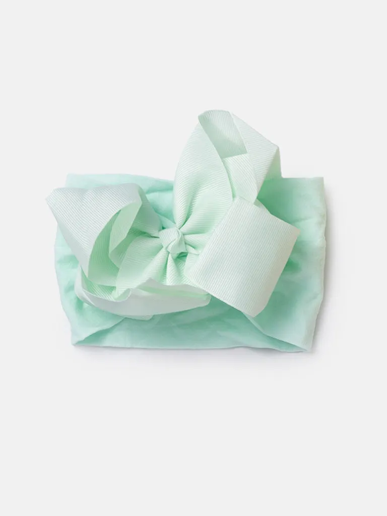 Baby Girl Big Satin Bow Hairband - Cool Tones