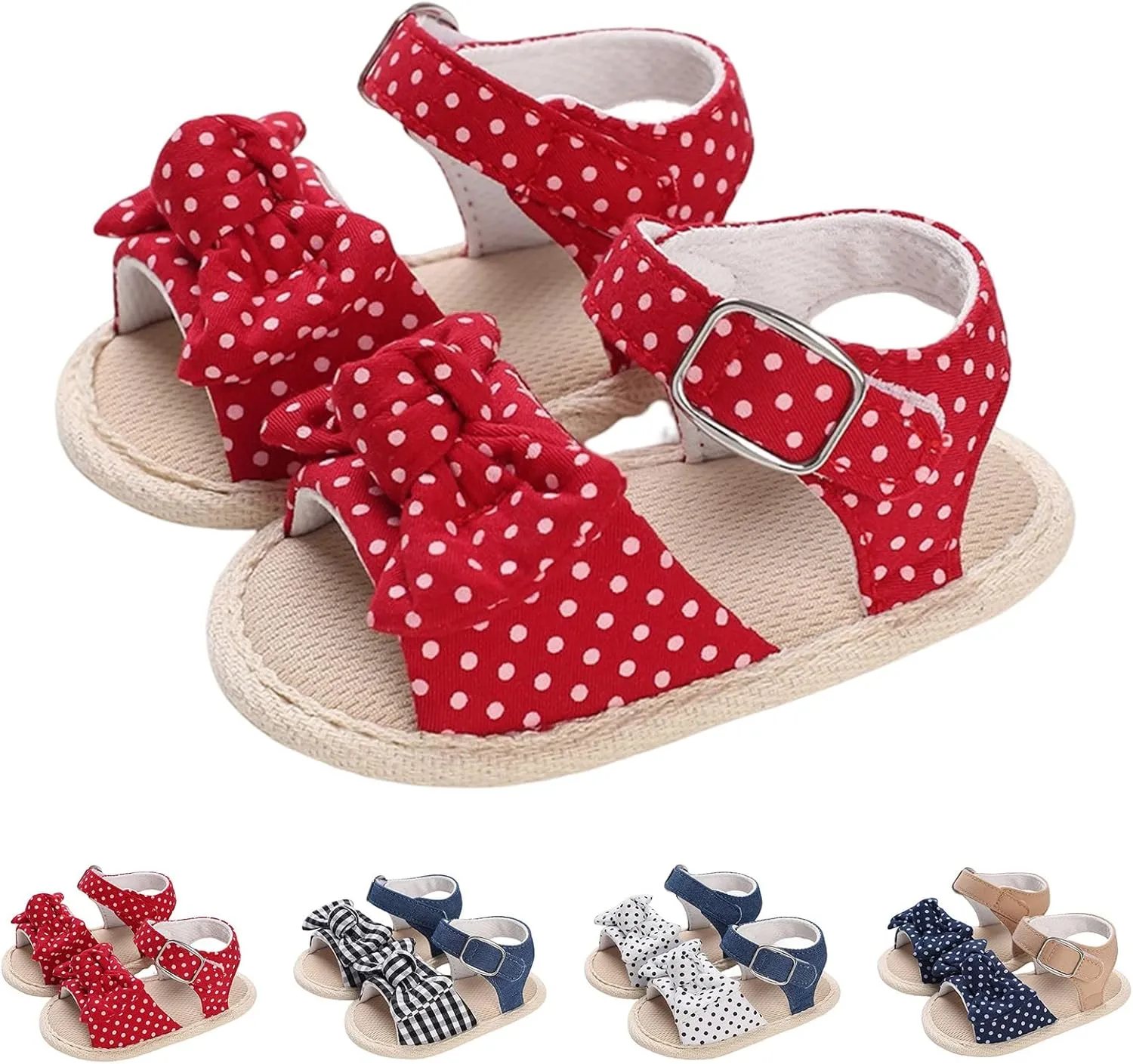 Baby Girl Bowknot Sandals Toddler Infant Soft Open Toe Sandals Beach Flats Anti Slip Softy Shoes With Ankle Strap