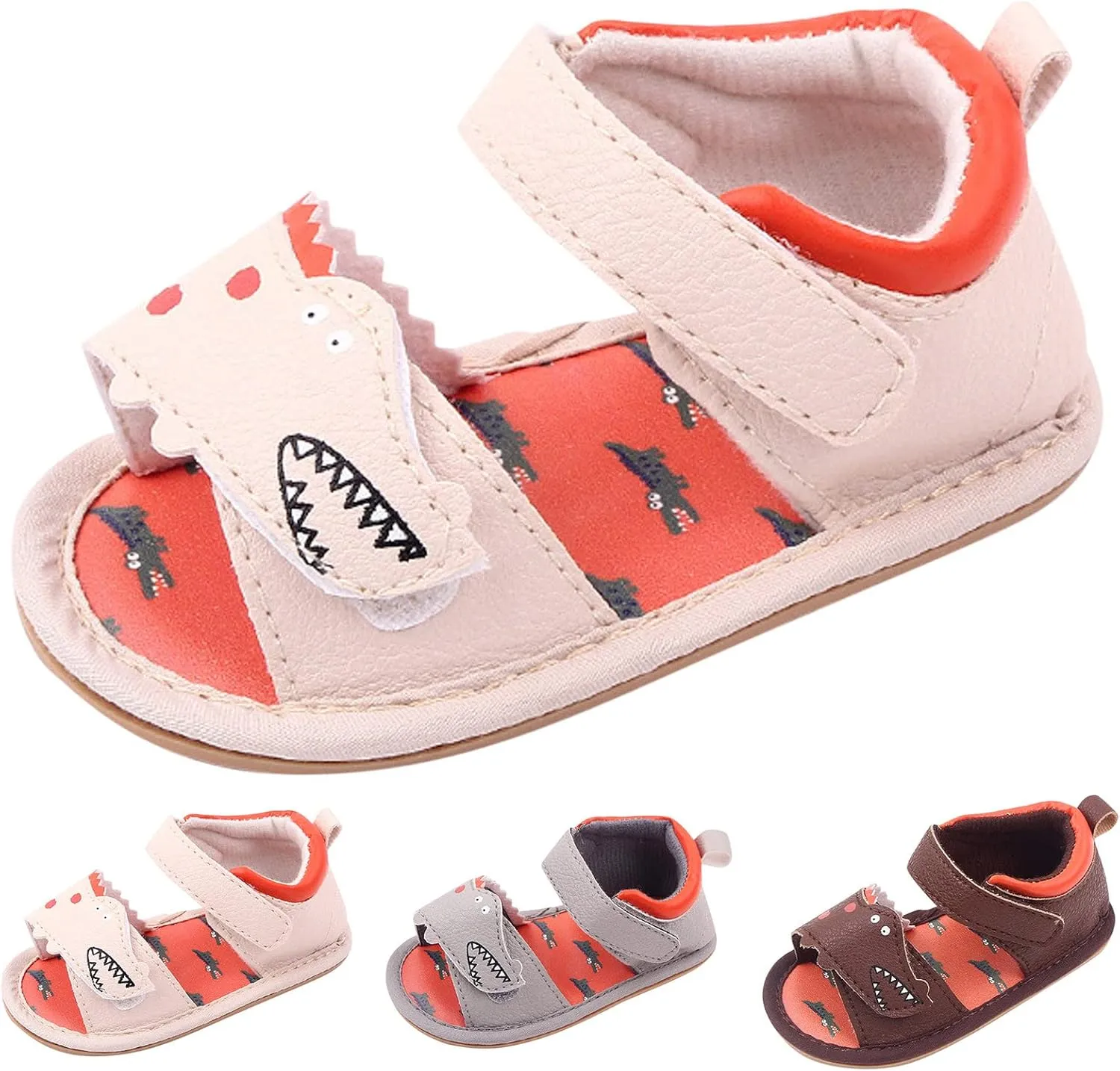 Baby Girl Sandals Toddler Comfort Open Toe Dinosaur Outdoor Casual Beach Shoes With Flower Flats Shoes