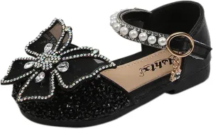 Baby Girl Solid Diamond Embellished Shoe Butterfly Hook and Loop Metal Sandals Princess Splicing Rhinestone Flats