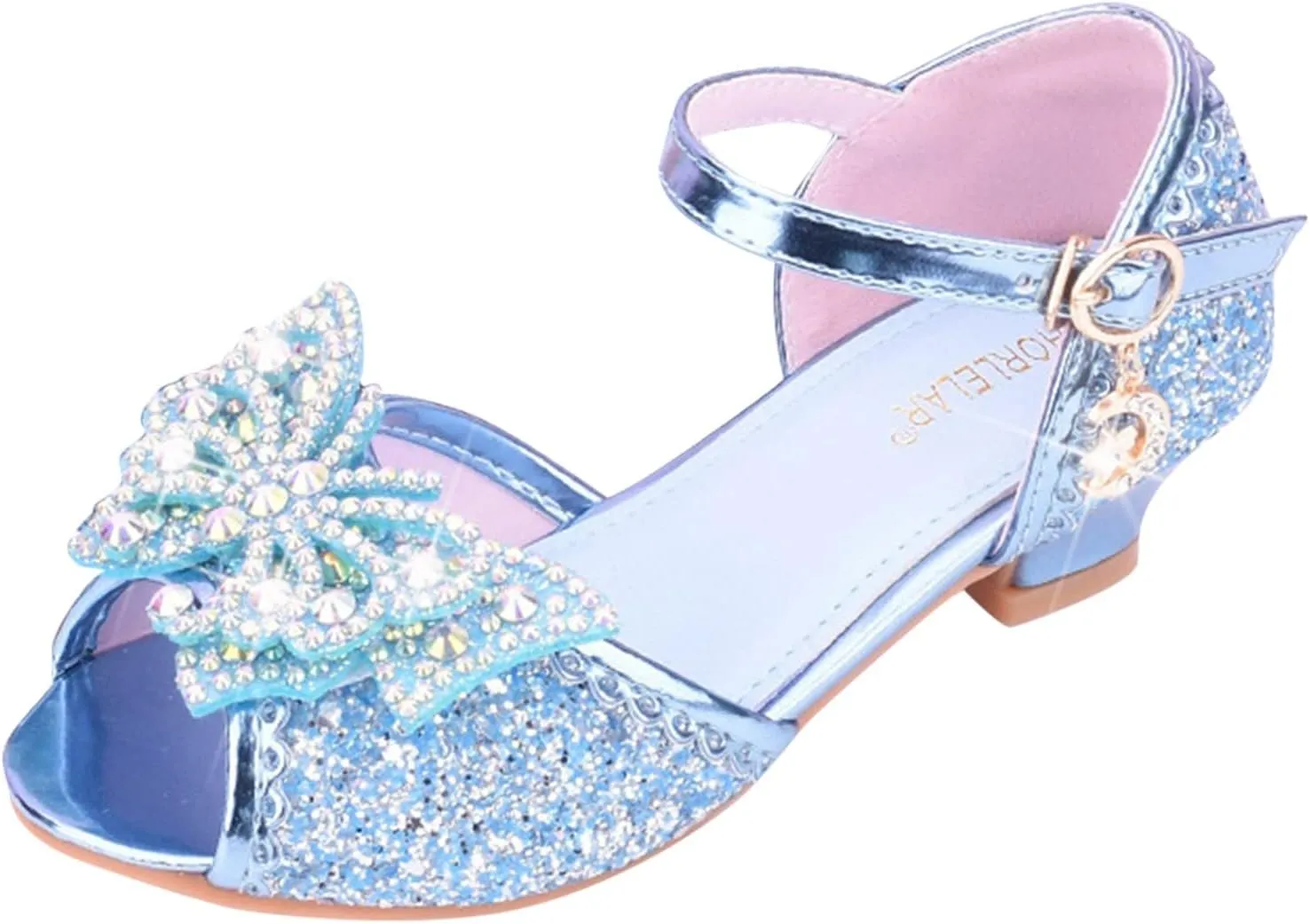 Baby Girls Bow Sequins Pearl Princess Sandals Open Toe High Heels Glitter Ankle Dress Shoes Toddler Summer Outdoor Strap