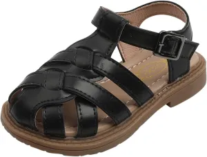 Baby Girls Boys Sandals Shoes Children's Beach Slip On Shoes Soft Sole Toe Crash Roman Sandals Summer Comfy Shoes F-035 Black 6.5