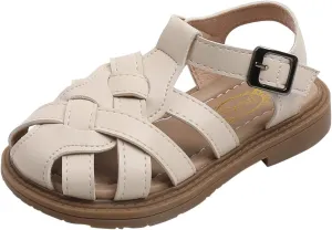 Baby Girls Boys Sandals Shoes Children's Beach Slip On Shoes Soft Sole Toe Crash Roman Sandals Summer Comfy Shoes F-035 White 10.5