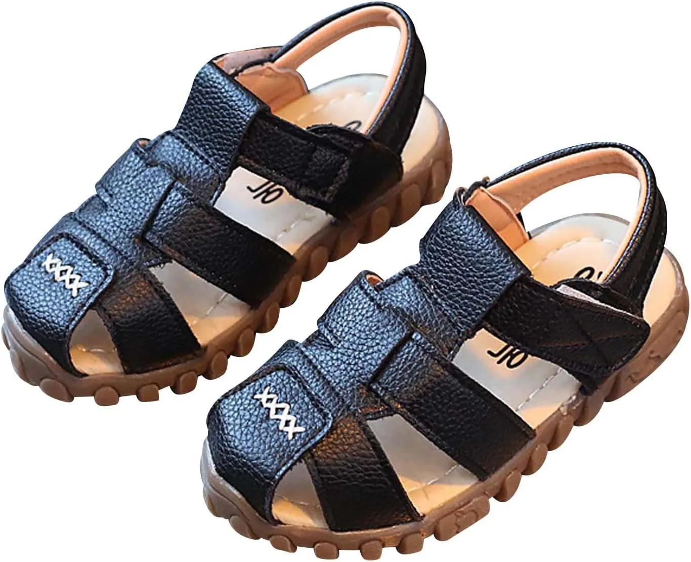 Baby Girls Boys Sandals Slip On Children's Kids Beach Flats Shoes Soft Sole Toe Crash Roman Sandals Comfort Shoes J-355 Black 6.5