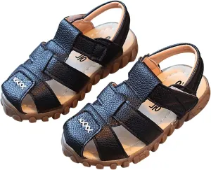 Baby Girls Boys Sandals Slip On Children's Kids Beach Flats Shoes Soft Sole Toe Crash Roman Sandals Comfort Shoes J-355 Black 6.5