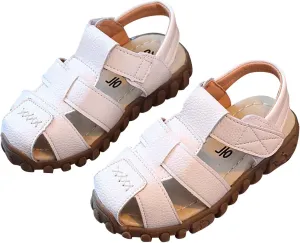 Baby Girls Boys Sandals Slip On Children's Kids Beach Flats Shoes Soft Sole Toe Crash Roman Sandals Comfort Shoes J-355 White 10.5