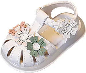 Baby Girls Light Up Sandals Infant Flower Closed Toe Soft Sole Princess Dress Flats Toddler First Walkers Crib Dress Shoes