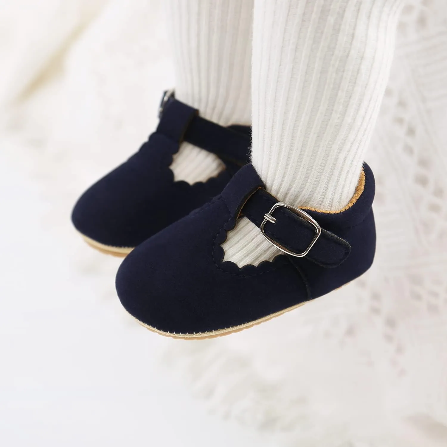 Baby Girls Mary Jane Flats Shoes with Non-Slip Soft Rubber Sole Toddler First Walking Princess Dress Shoes