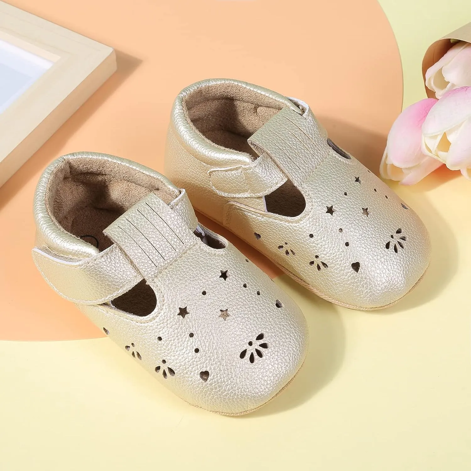 Baby Girls Princess Shoes Soft PU Leather Hollowed Non-Slip Bottom Casual Flats Shoes
