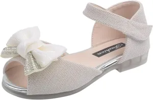 Baby Girls Sandals Diamond Bow Princess Slip On Shoes Soft Sole Fish Mouth Cute Sandal Shoes Kids Daily Comfort Shoe Q-278 Beige 7