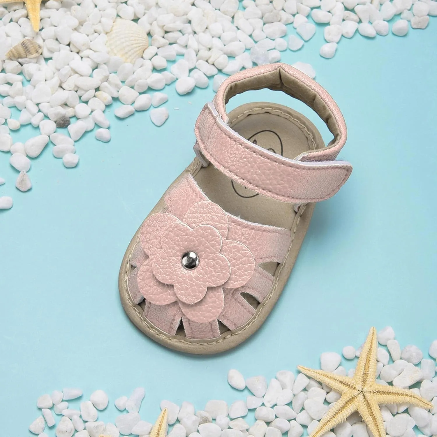 Baby Girls Sandals Floral Outdoor Closed Toe Flats First Sandas Walker Shoes Non-Slip Soft Sole Infant Girl Sandal for Summer