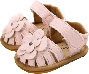 Baby Girls Sandals Floral Outdoor Closed Toe Flats First Sandas Walker Shoes Non-Slip Soft Sole Infant Girl Sandal for Summer