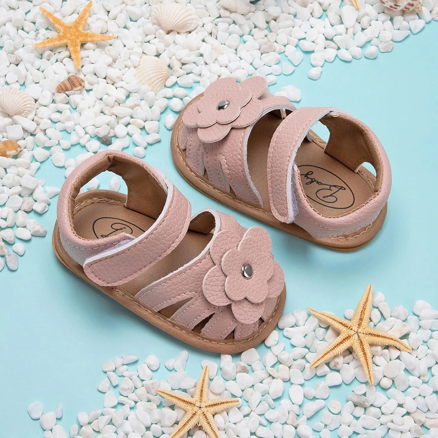 Baby Girls Sandals Floral Outdoor Closed Toe Flats First Sandas Walker Shoes Non-Slip Soft Sole Infant Girl Sandal for Summer