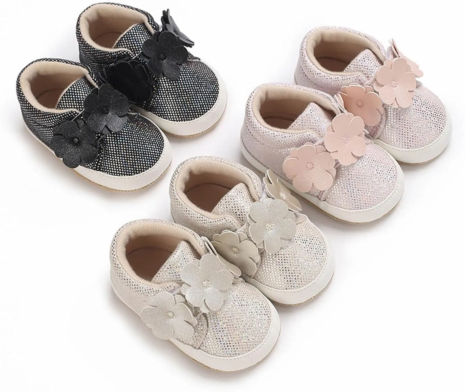 Baby Infant Girls High Top Sneakers Soft Soles Anti Slip Ankle Shoes with Flower Toddler Prewalker rib Shoes