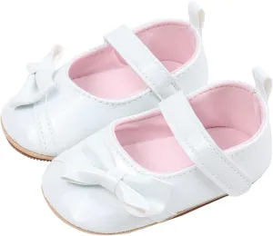 Baby Infant Mary Jane Shoes Gold Leather Bow Hook Loop Ankle Sandals Toddler Newborn Summer Closed Toe Walking Shoes