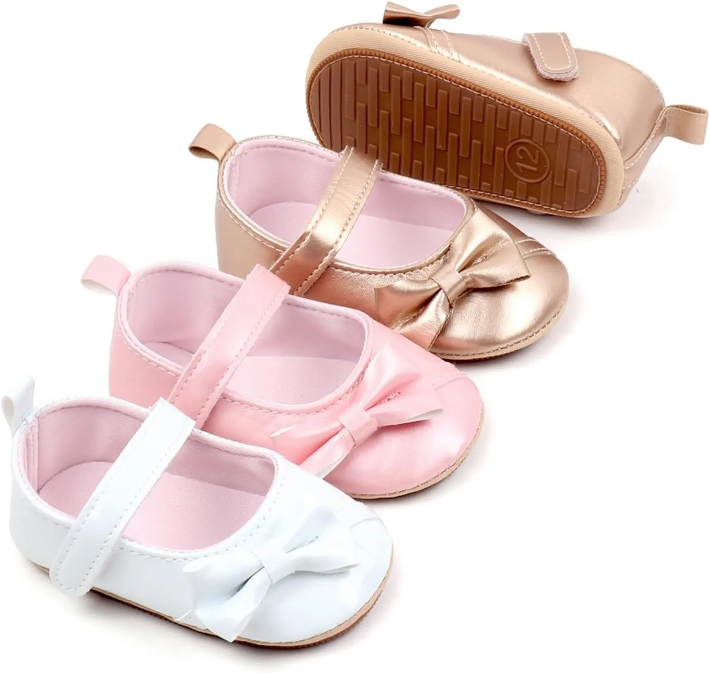 Baby Infant Mary Jane Shoes Gold Leather Bow Hook Loop Ankle Sandals Toddler Newborn Summer Closed Toe Walking Shoes