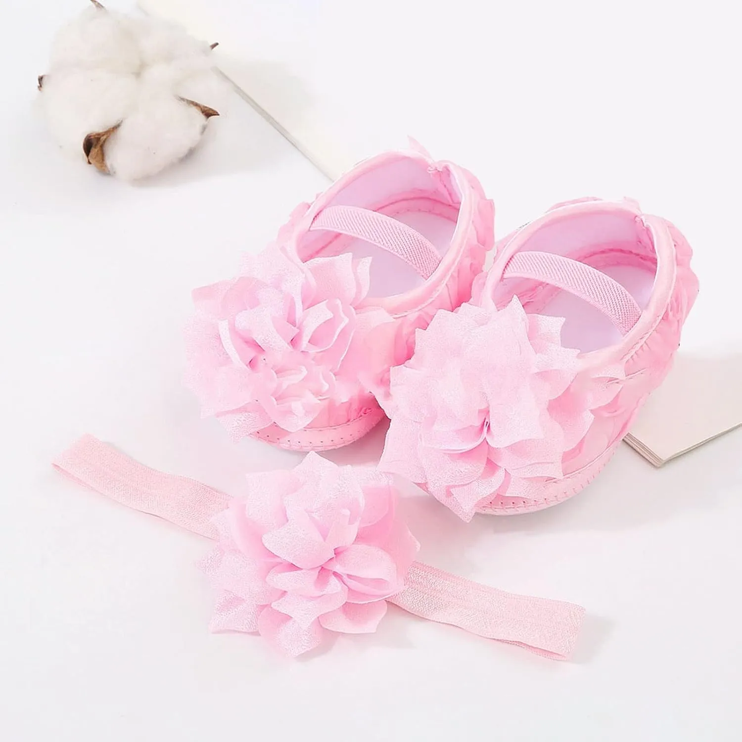 Baby Shoes and Hairband Set Baby Foral Shoes Newborn Soft Sole Frist Walking Shoes