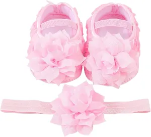 Baby Shoes and Hairband Set Baby Foral Shoes Newborn Soft Sole Frist Walking Shoes