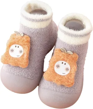 Baby Shoes Baby Sock Shoes Cute Fleece Slippers with Soft Rubber Sole Baby Boys Girls Slip On Sneakers
