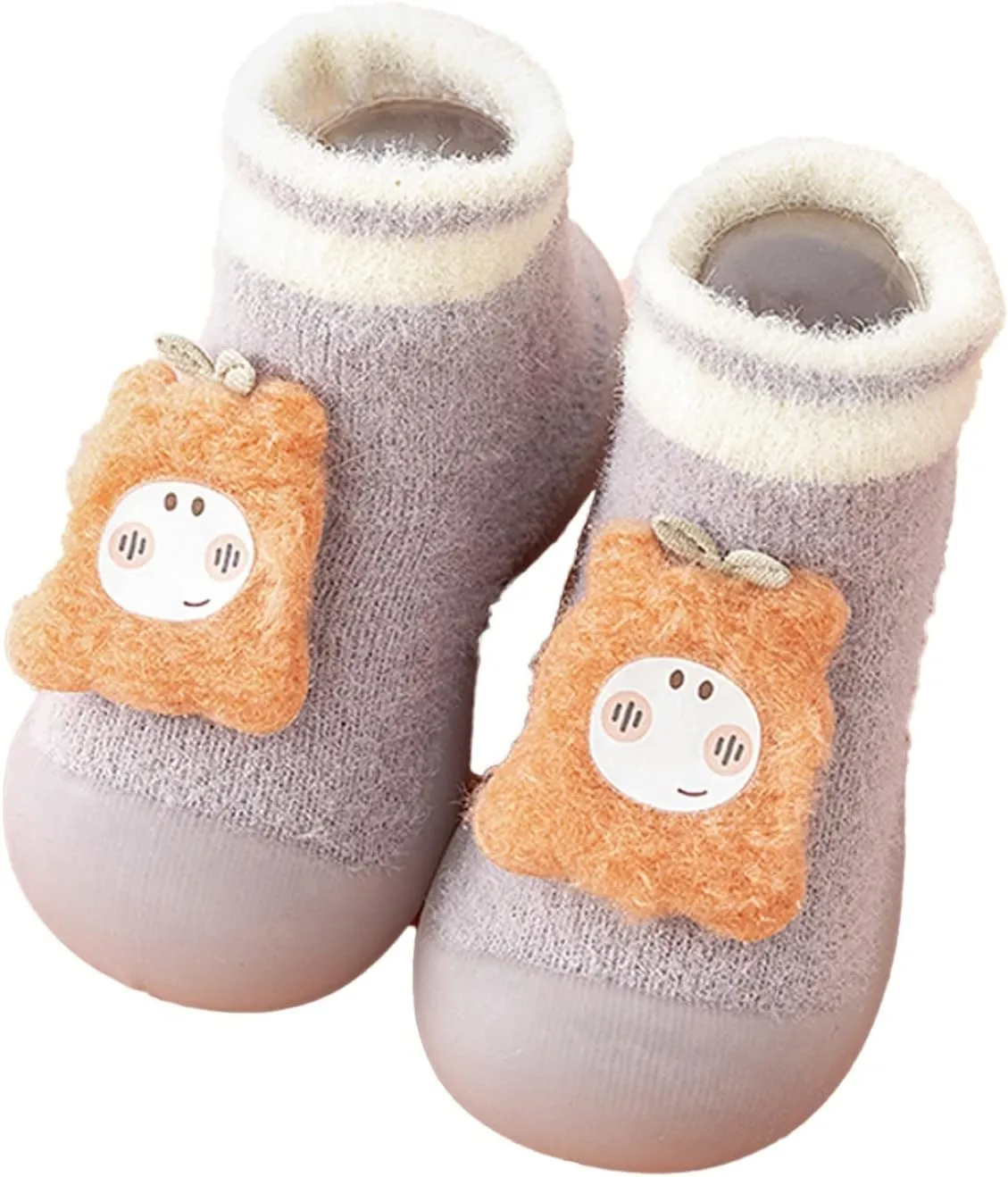 Baby Shoes Baby Sock Shoes Cute Fleece Slippers with Soft Rubber Sole Baby Boys Girls Slip On Sneakers