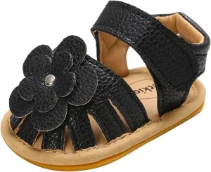 Baby Shoes Girl Soft Sole Sandals Boys Non-Slip Rubber Flat Girls Shoes Walking Flower Baby Baby (Black, 12-18 Months)