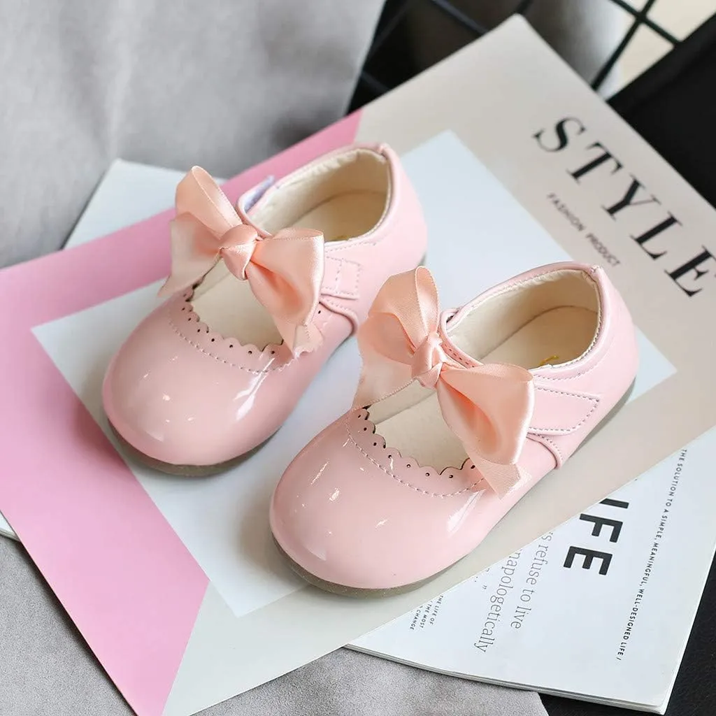 Baby Shoes Toddler Premium Bowknot Mary Jane Burnish PU Leather Shoes Girls Wedding Princess Baptism Crib Shoes