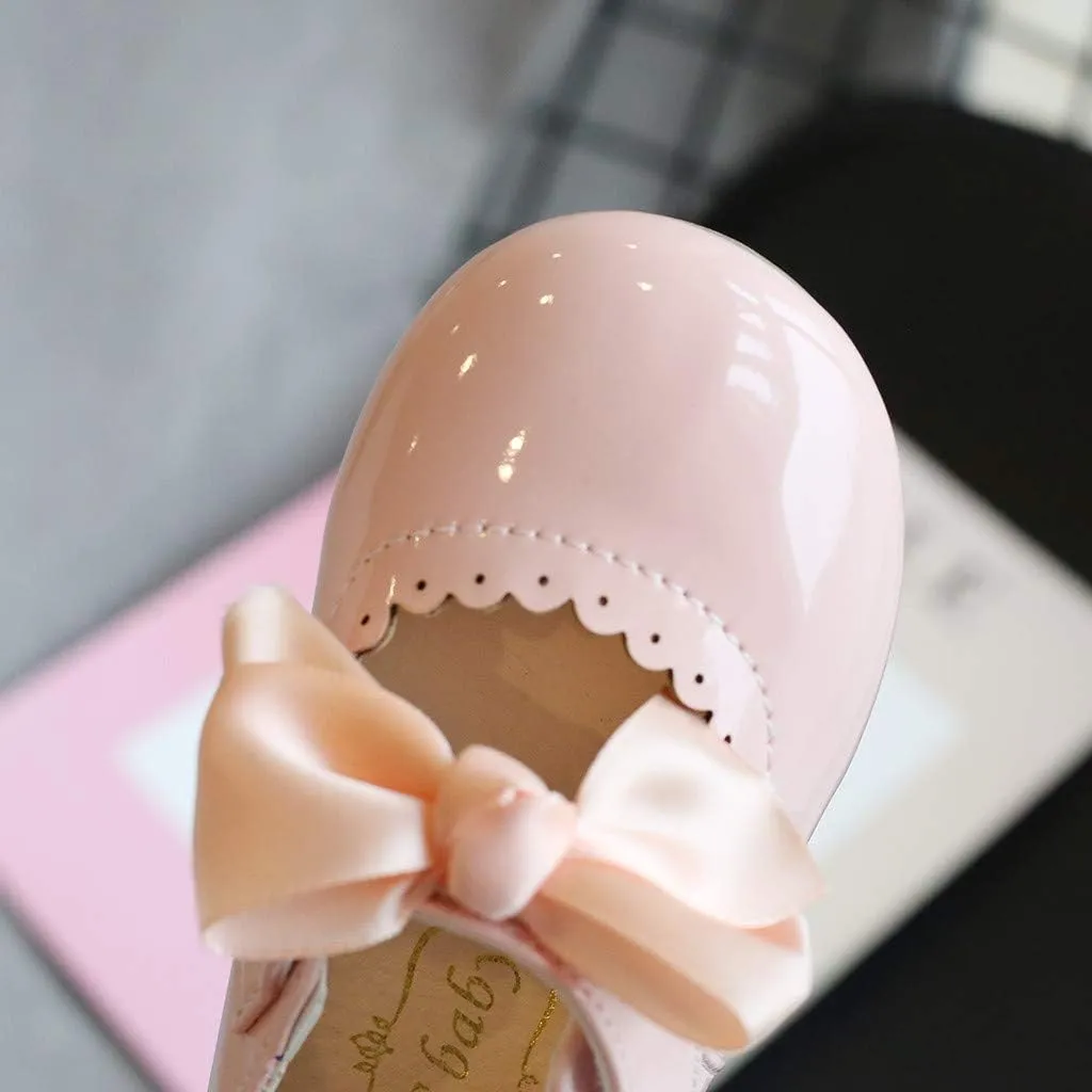 Baby Shoes Toddler Premium Bowknot Mary Jane Burnish PU Leather Shoes Girls Wedding Princess Baptism Crib Shoes