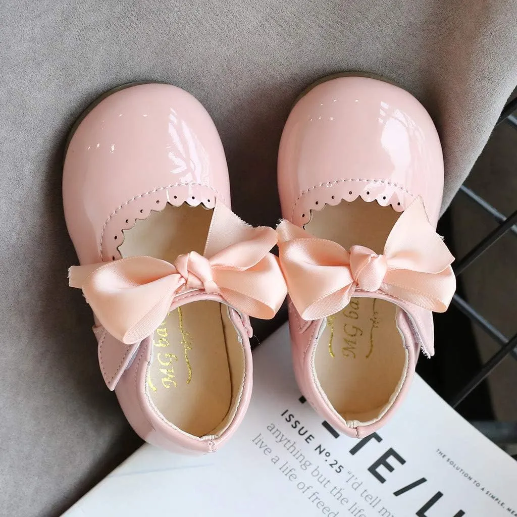 Baby Shoes Toddler Premium Bowknot Mary Jane Burnish PU Leather Shoes Girls Wedding Princess Baptism Crib Shoes