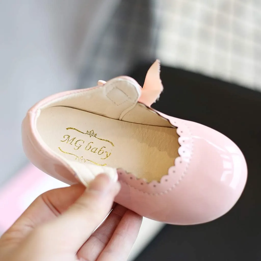 Baby Shoes Toddler Premium Bowknot Mary Jane Burnish PU Leather Shoes Girls Wedding Princess Baptism Crib Shoes