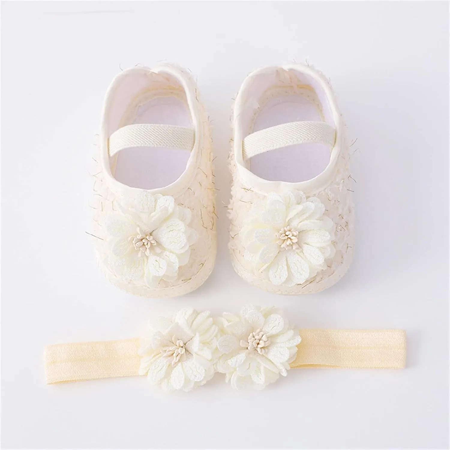 Baby Shoes with Hair Band Fashion Soft Soled Toddler Shoes Versatile Dress Flower Princess Shoes Soft Soles Shoes