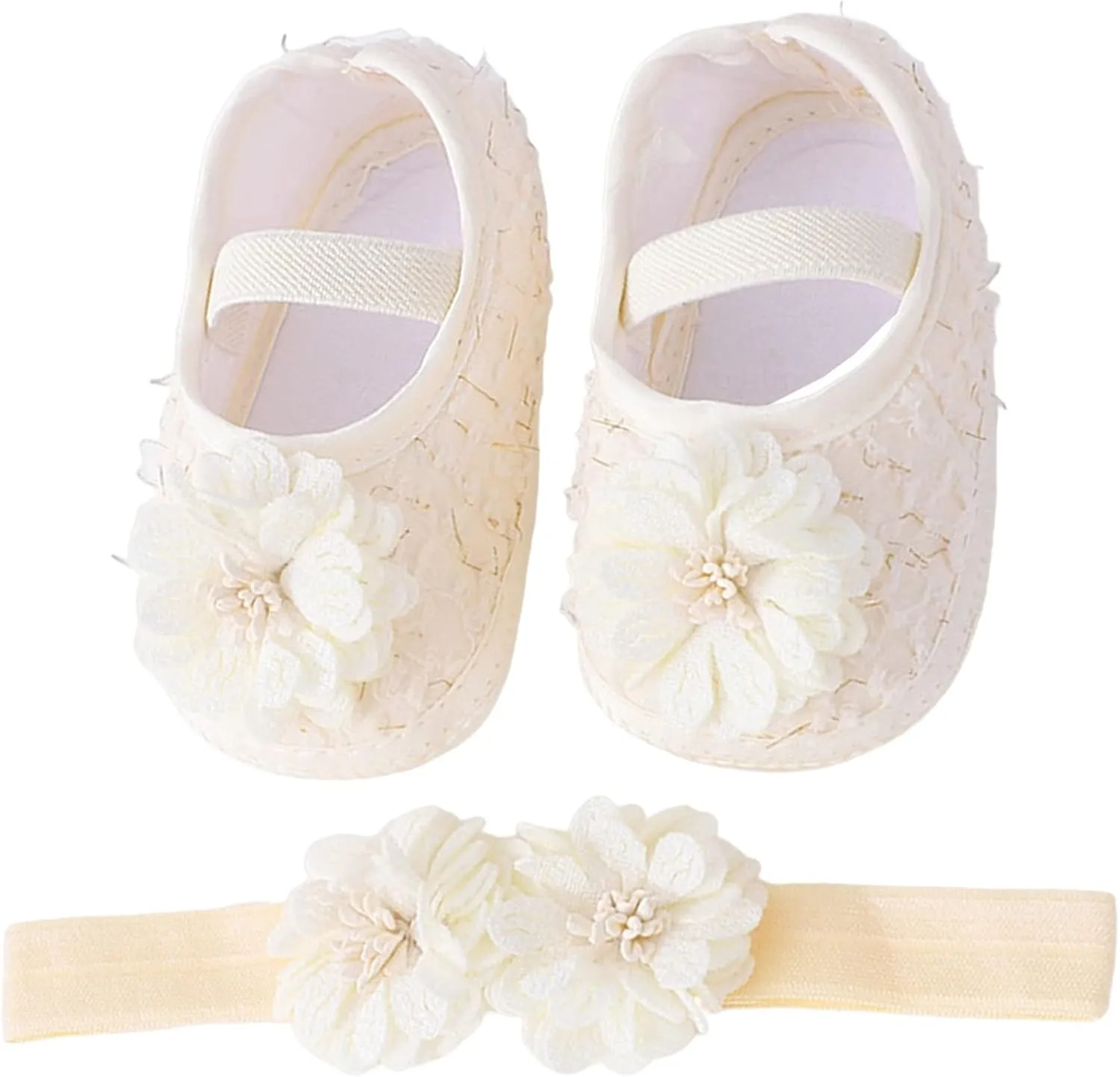 Baby Shoes with Hair Band Fashion Soft Soled Toddler Shoes Versatile Dress Flower Princess Shoes Soft Soles Shoes