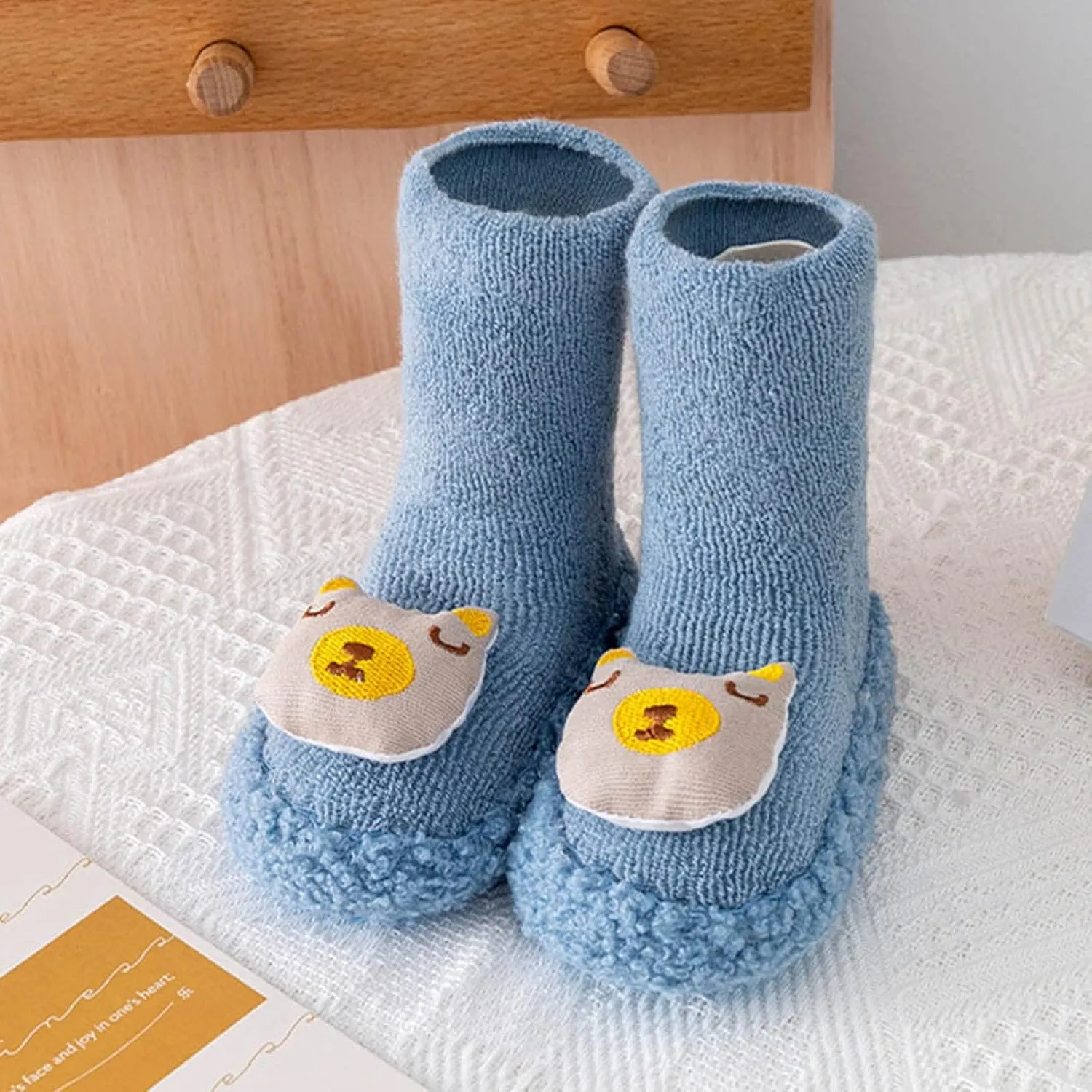 Baby Sock Shoes Ankle Non-Slip Fleece Slippers Cute Warm Soft Sole Sneakers Boys Girls First Walking Toddler Shoes