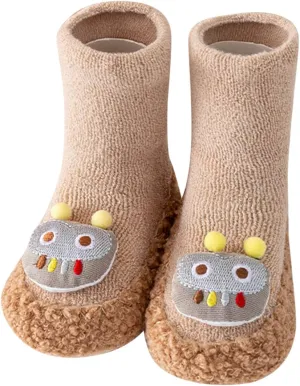 Baby Sock Shoes Ankle Non-Slip Fleece Slippers Cute Warm Soft Sole Sneakers Boys Girls First Walking Toddler Shoes