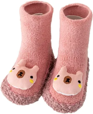 Baby Sock Shoes Ankle Non-Slip Fleece Slippers Cute Warm Soft Sole Sneakers Boys Girls First Walking Toddler Shoes