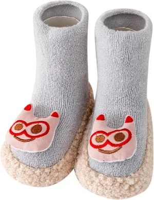 Baby Sock Shoes Ankle Non-Slip Fleece Slippers Cute Warm Soft Sole Sneakers Boys Girls First Walking Toddler Shoes