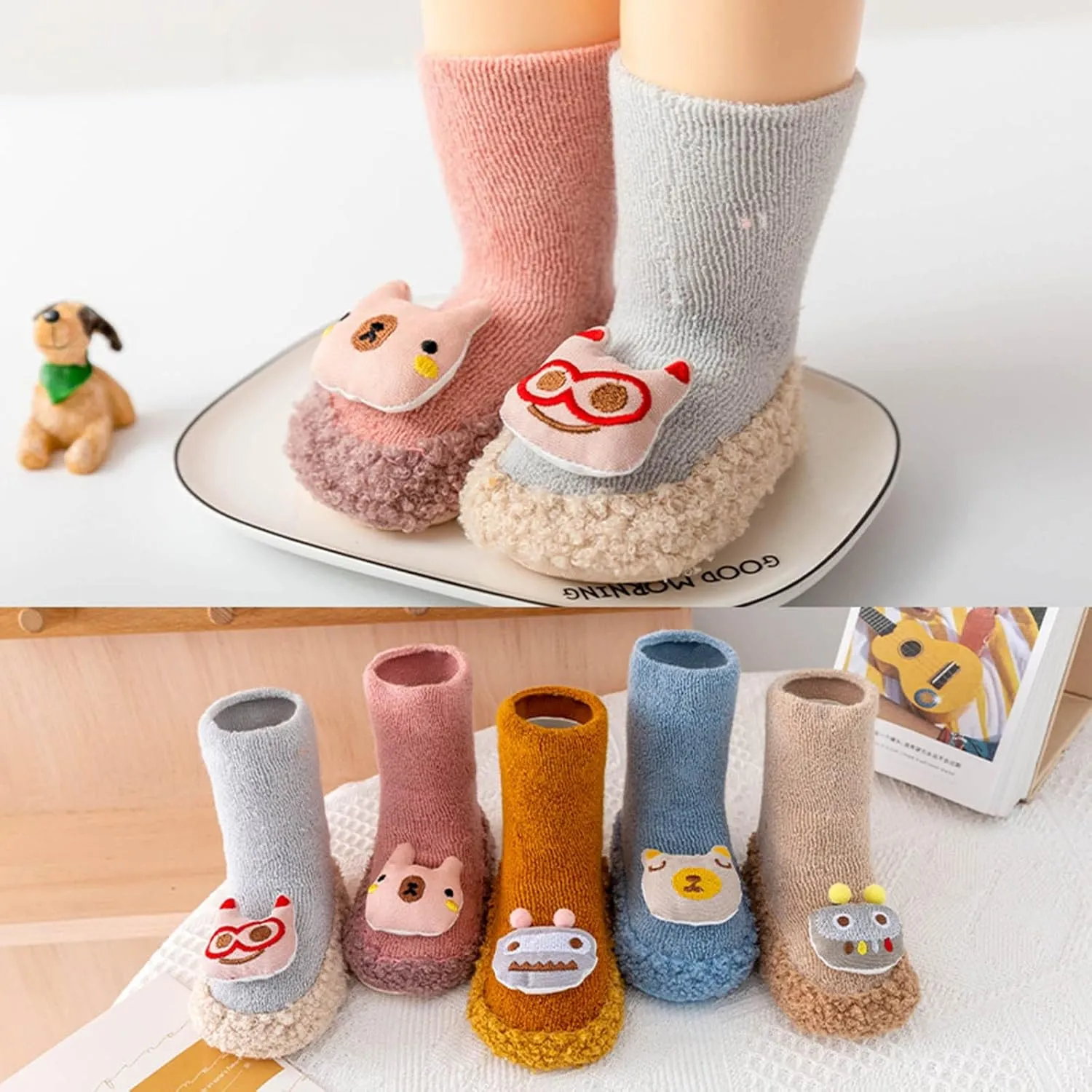 Baby Sock Shoes Ankle Non-Slip Fleece Slippers Cute Warm Soft Sole Sneakers Boys Girls First Walking Toddler Shoes