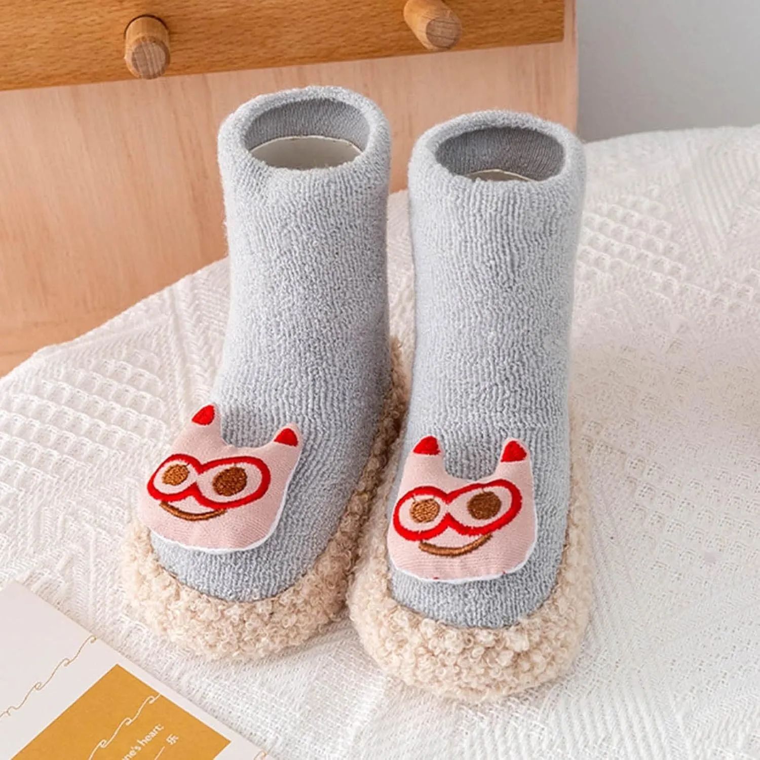 Baby Sock Shoes Ankle Non-Slip Fleece Slippers Cute Warm Soft Sole Sneakers Boys Girls First Walking Toddler Shoes