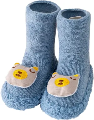 Baby Sock Shoes Ankle Non-Slip Fleece Slippers Cute Warm Soft Sole Sneakers Boys Girls First Walking Toddler Shoes