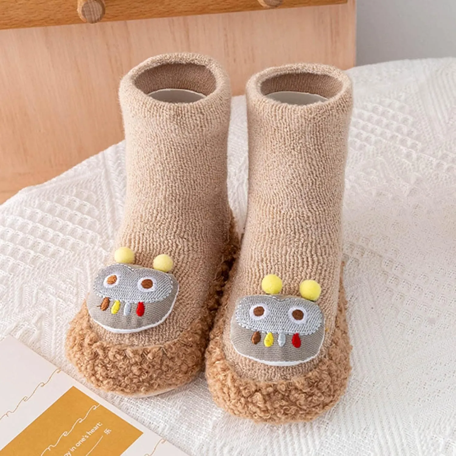 Baby Sock Shoes Ankle Non-Slip Fleece Slippers Cute Warm Soft Sole Sneakers Boys Girls First Walking Toddler Shoes