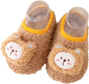 Baby Sock Shoes Cute Bear Warm Slippers Boys Girls First Walking Shoes Non-Slip Slippers Soft Sole Sneakers Shoe